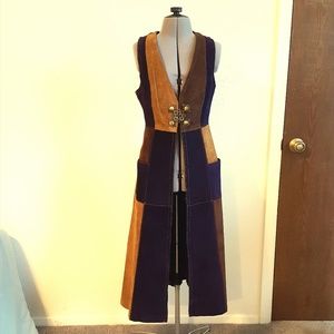 Vintage Long Color-Blocked Suede Vest